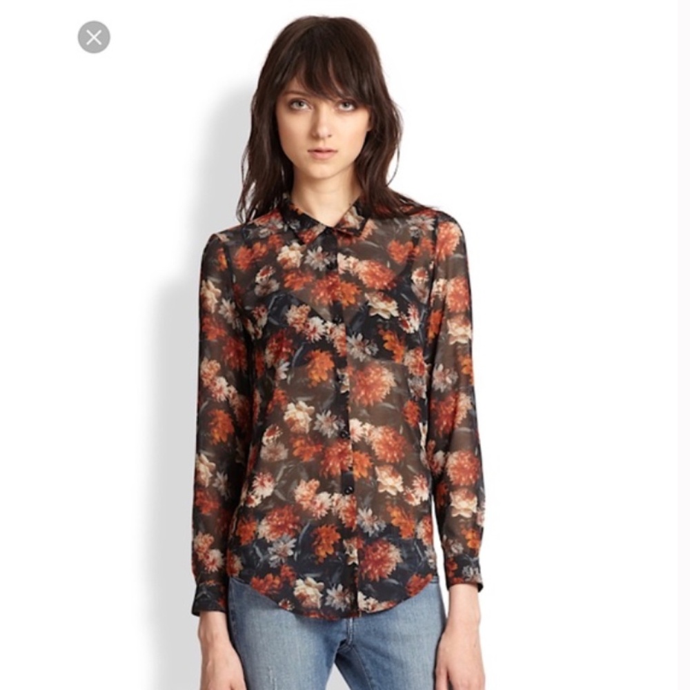 THE KOOPLES Floral Print Sheer Chiffon Shirt